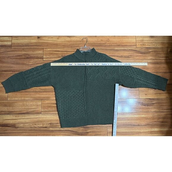 Vintage American Eagle Men's L Green Patchwork Cable Knit Sweater Mock Neck - Picture 5 of 9